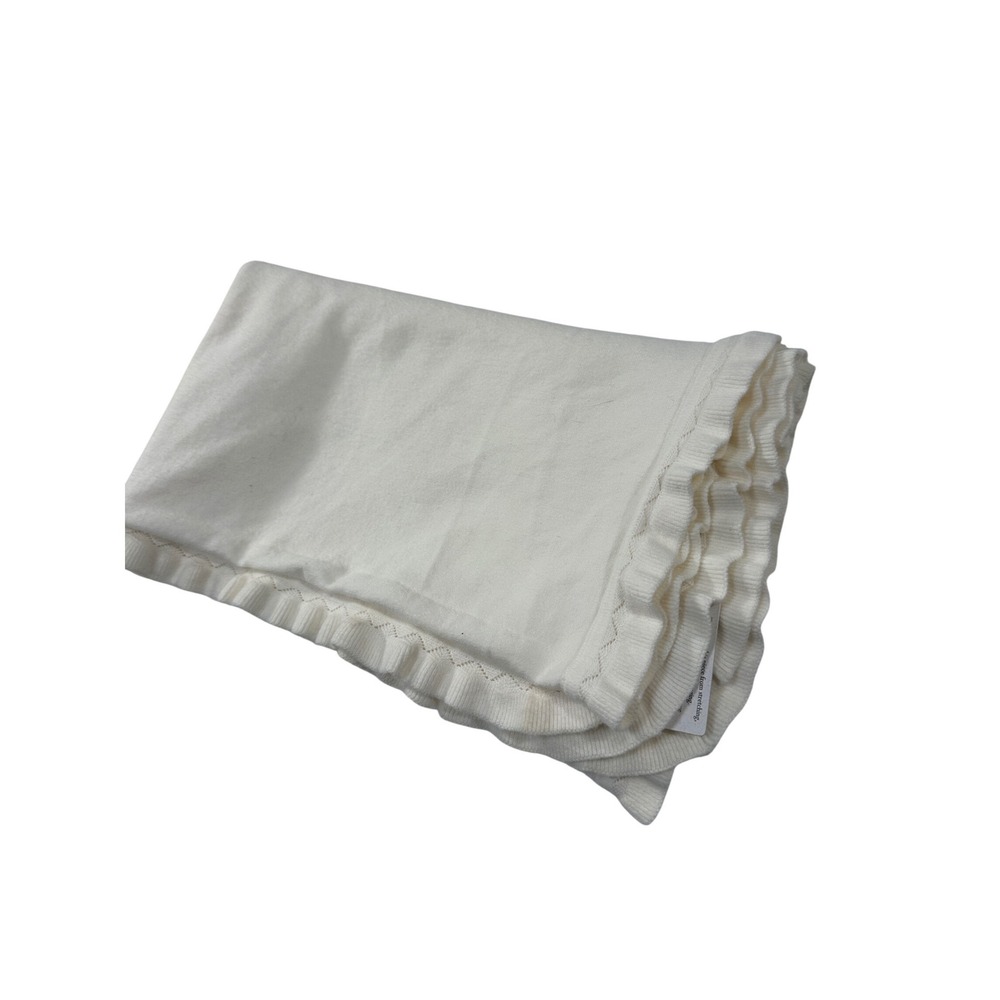 Soft Surroundings Cream Ruffle Pointelle Knit‎ Throw Blanket Cotton Blend 1GU38